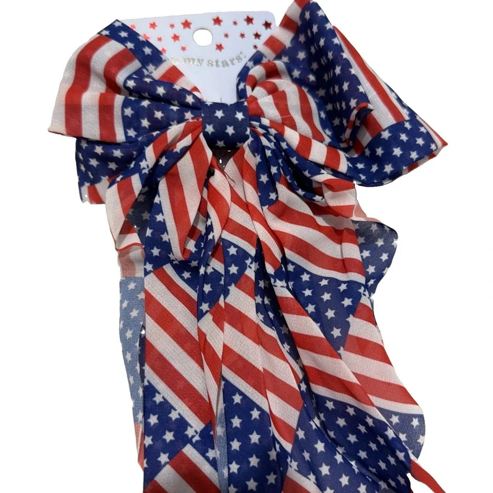 Oh‎ my stars American Flag Hair Bow With Clip Brand New Beautiful